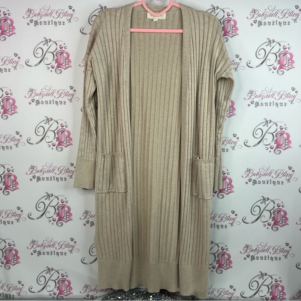 Wild skye cardigan open front pockets ribbed Elegant Beige Longline Cardigan
